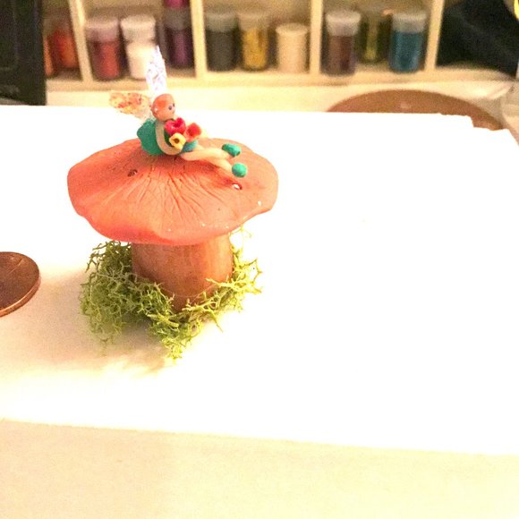 Orange Mini Shroomie with Fairy, she is holding flowers! Make an offer! - Picture 4 of 5